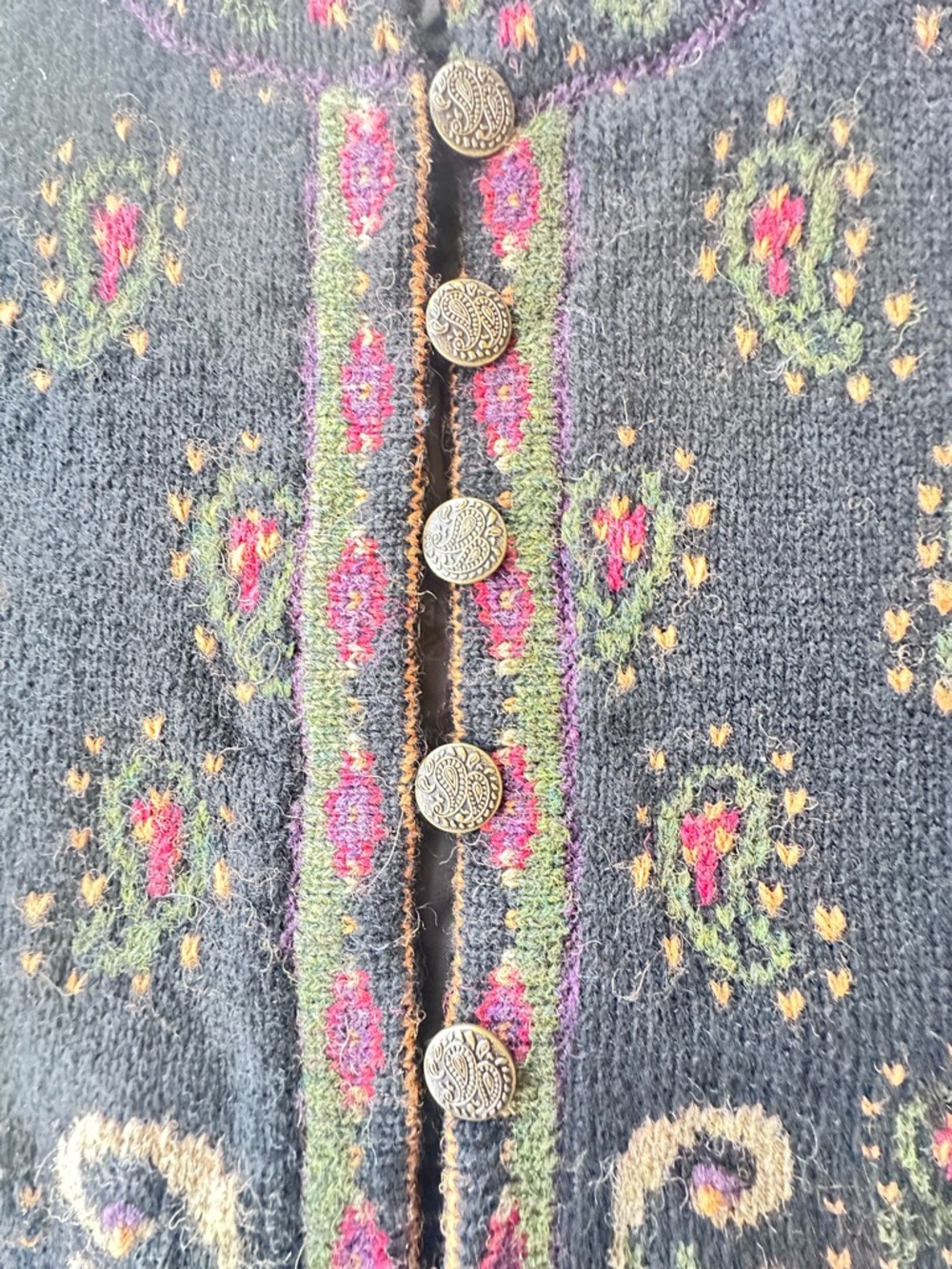 Icelandic Embellished Black Floral Knit Cardigan size s - Picture 3 of 7